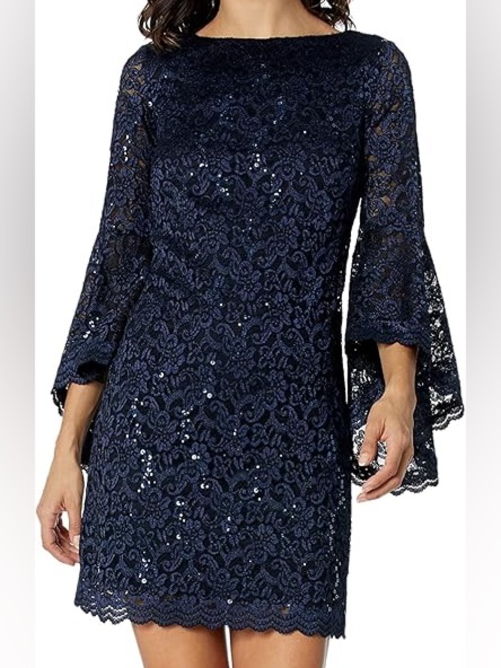 Jessica Howard Navy Lace Bell-Sleeve Mini Dress